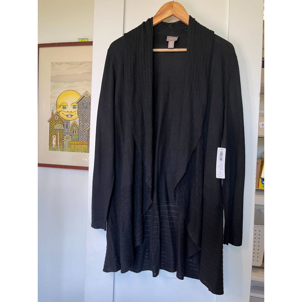 Chicos Size 2 Touch of Cashmere Lightweight Hadley Drape Black Cardigan NWT